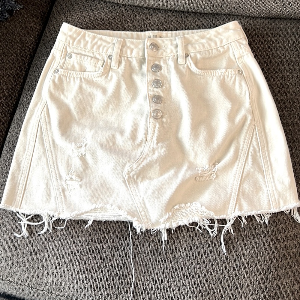 We The Free Skirt in Cream Sz. 27 Distressed Denim